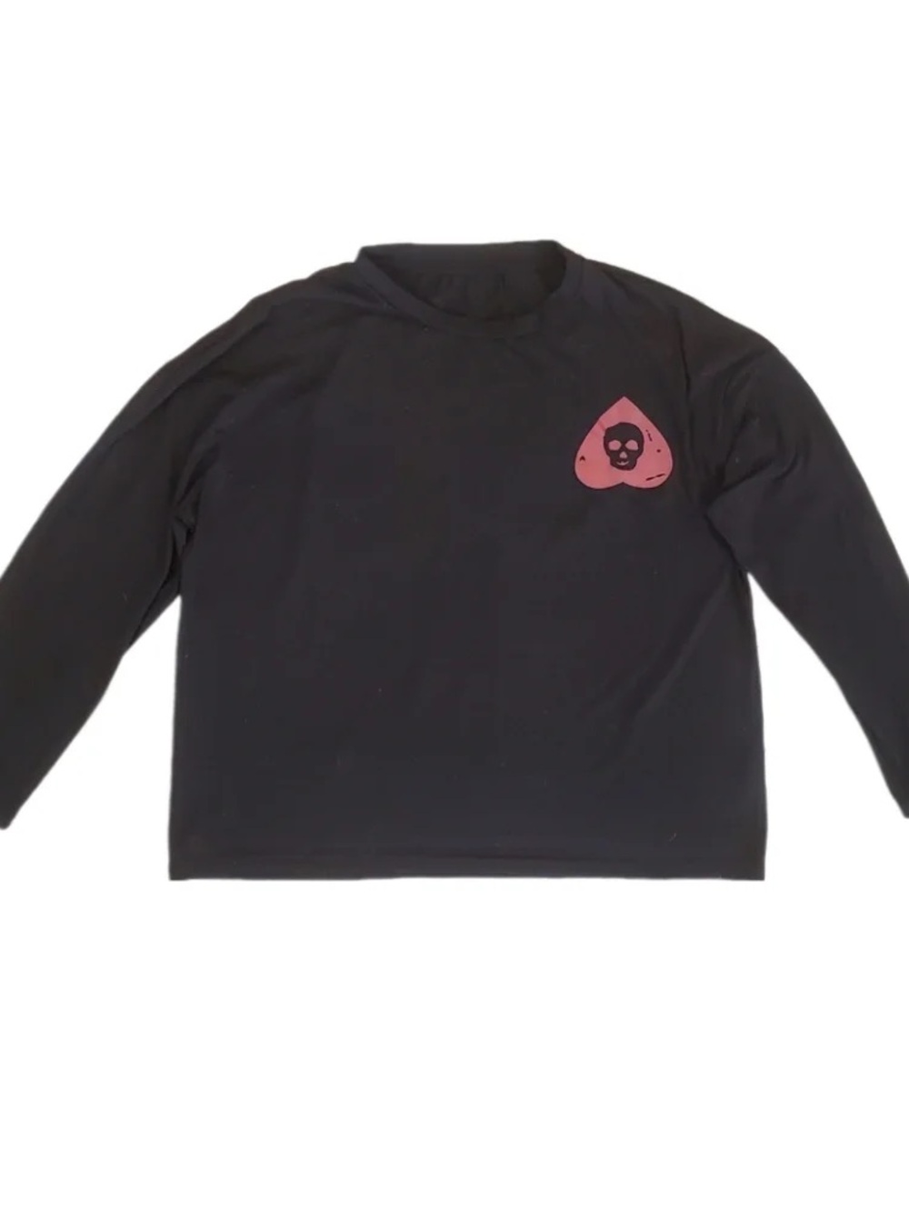 Kids Black Long-Sleeve Tee with Pink Heart Skull Graphic